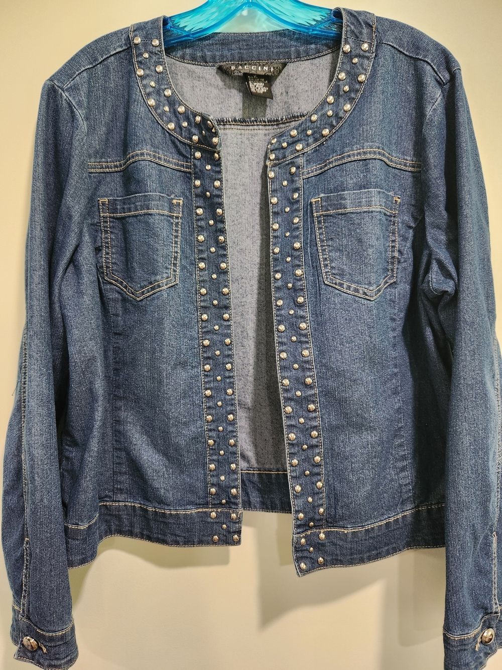Baccini Blue Studded Open-Front Denim Jacket